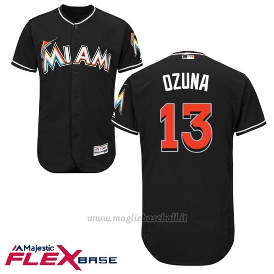 Maglia Baseball Uomo Miami Marlins Marcell Ozuna Nero Autentico Collezione Flex Base